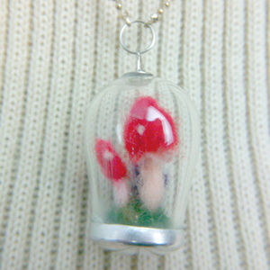 felt miniature mushroom terrarium pendant necklace
